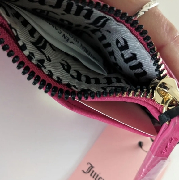 💕NWT Juicy Couture PRETTY BOW CARD CASE w/Heart Key Chain Logo RASPBERRY - Picture 5 of 7